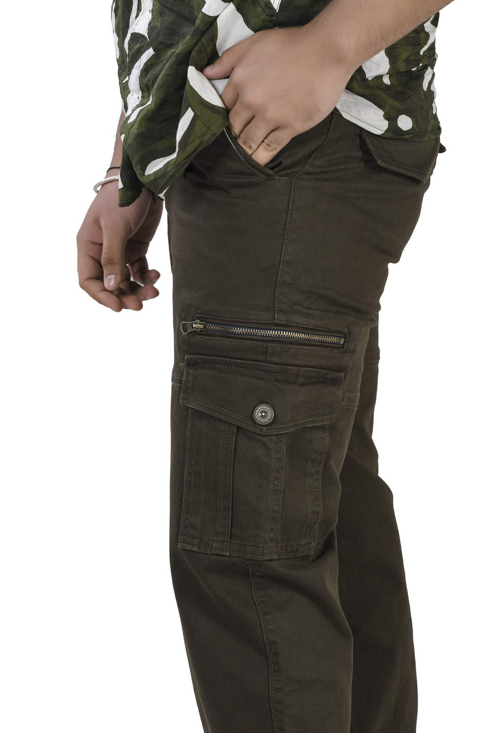 MENS DARK COFFEE COLOR CARGO FIT JEANS