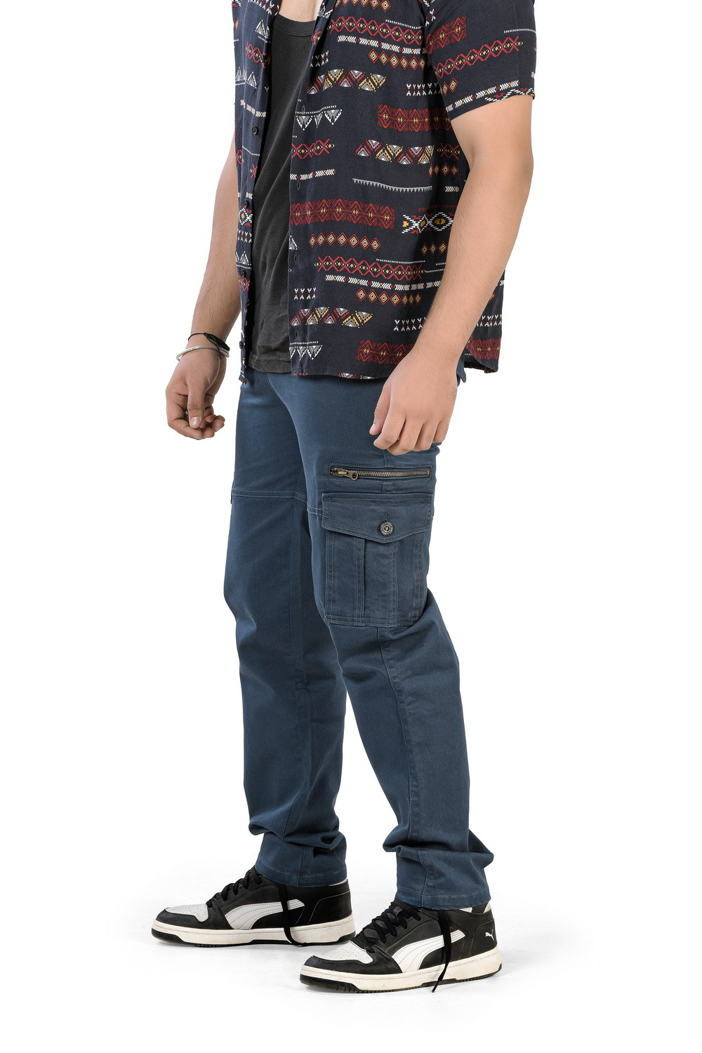 MENS DARK TEAL COLOR CARGO FIT JEANS