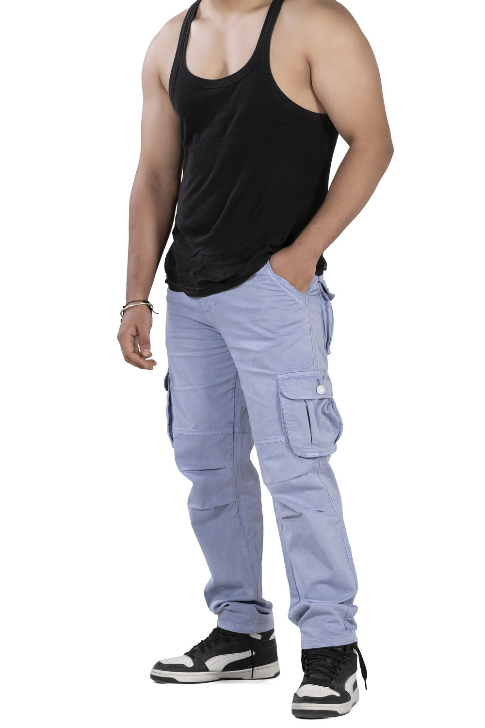 MENS POWDER BLUE COLOR CARGO FIT JEANS