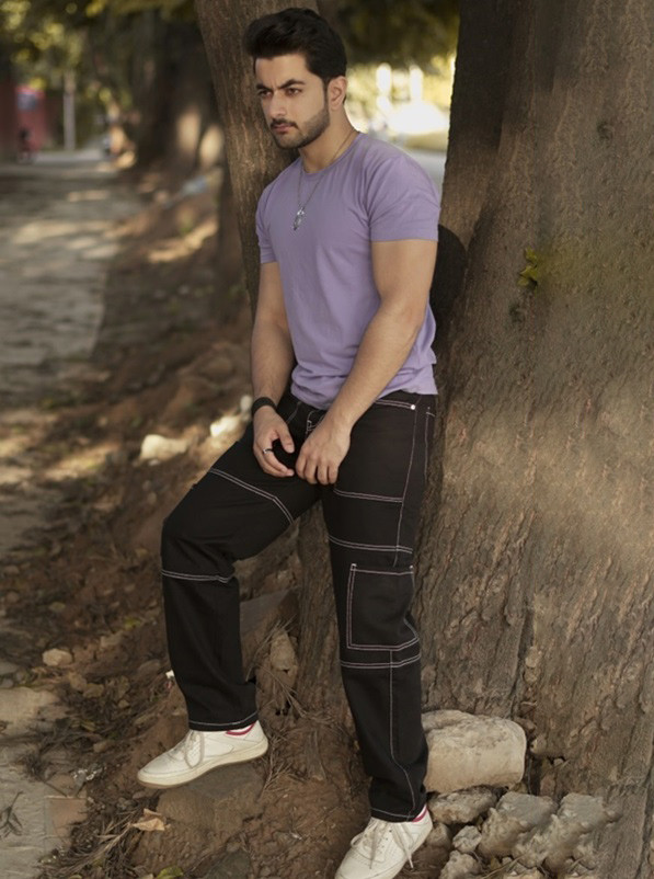 MENS STAY BLACK WITH CONTRAST WHITE STITCHES