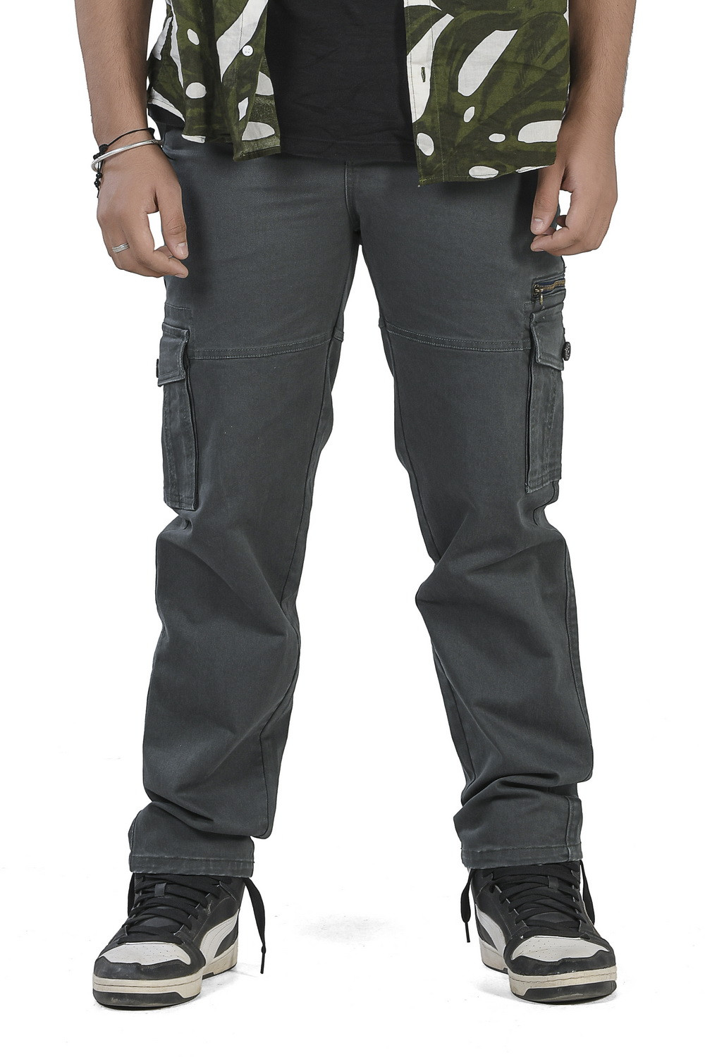 MENS DARK OLIVE COLOR CARGO FIT JEANS