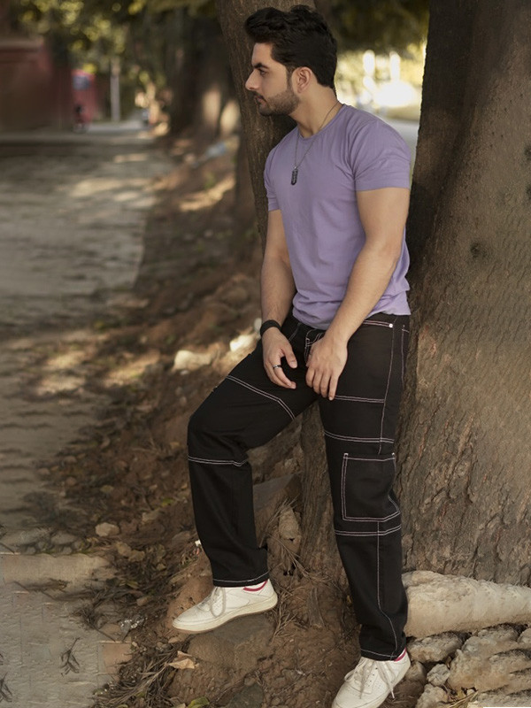 MENS STAY BLACK WITH CONTRAST WHITE STITCHES