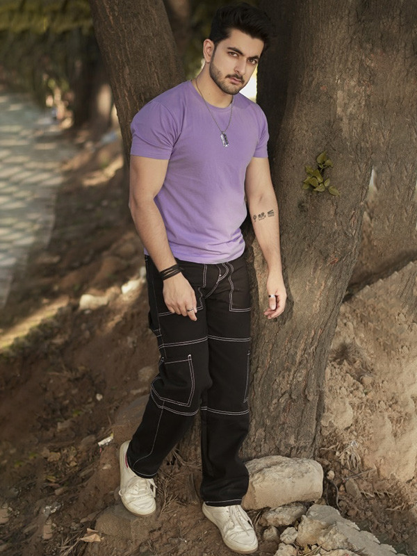 MENS STAY BLACK WITH CONTRAST WHITE STITCHES