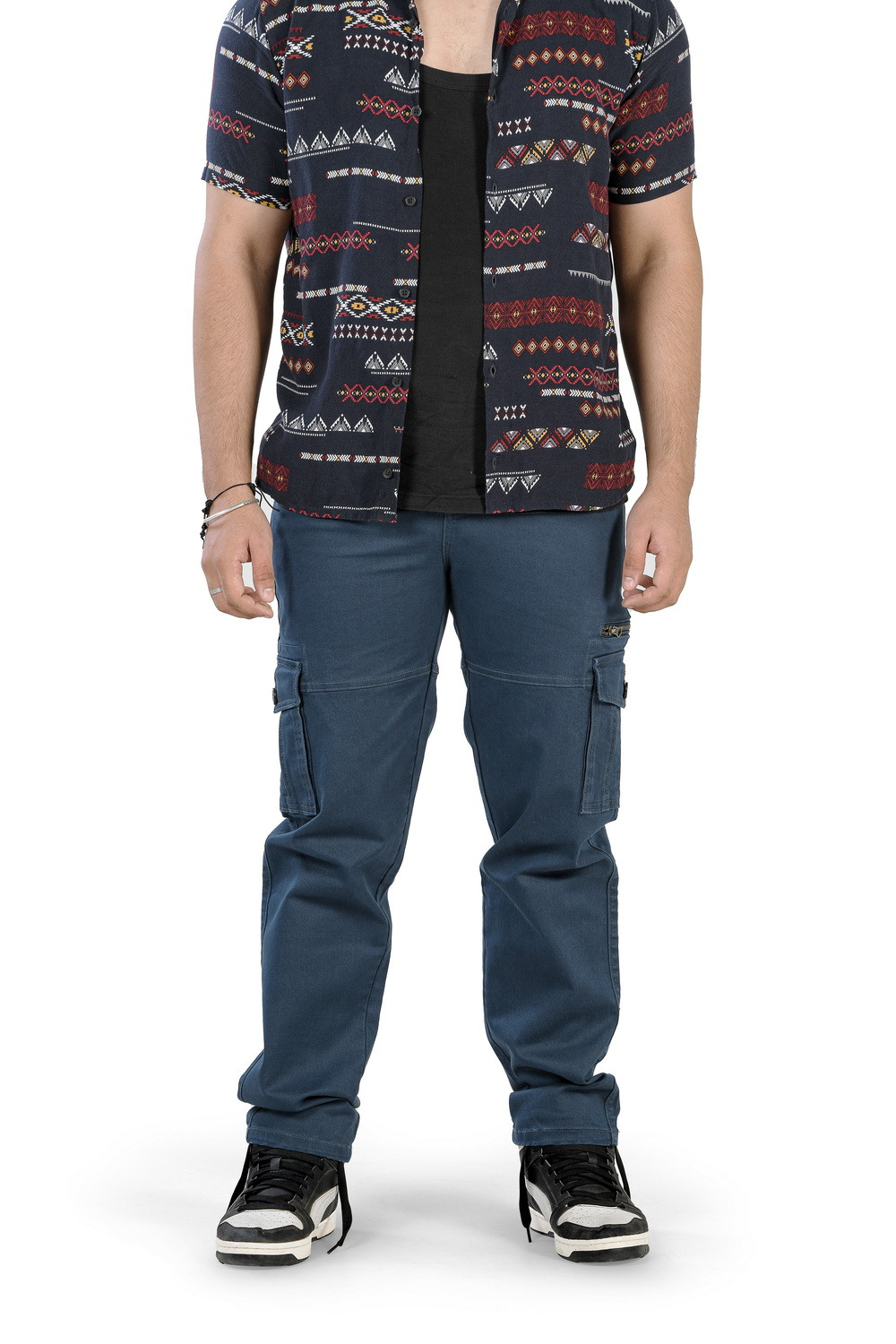 MENS DARK TEAL COLOR CARGO FIT JEANS