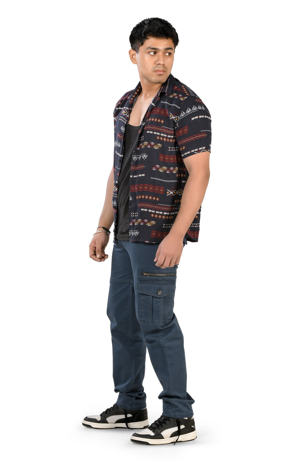 MENS DARK TEAL COLOR CARGO FIT JEANS