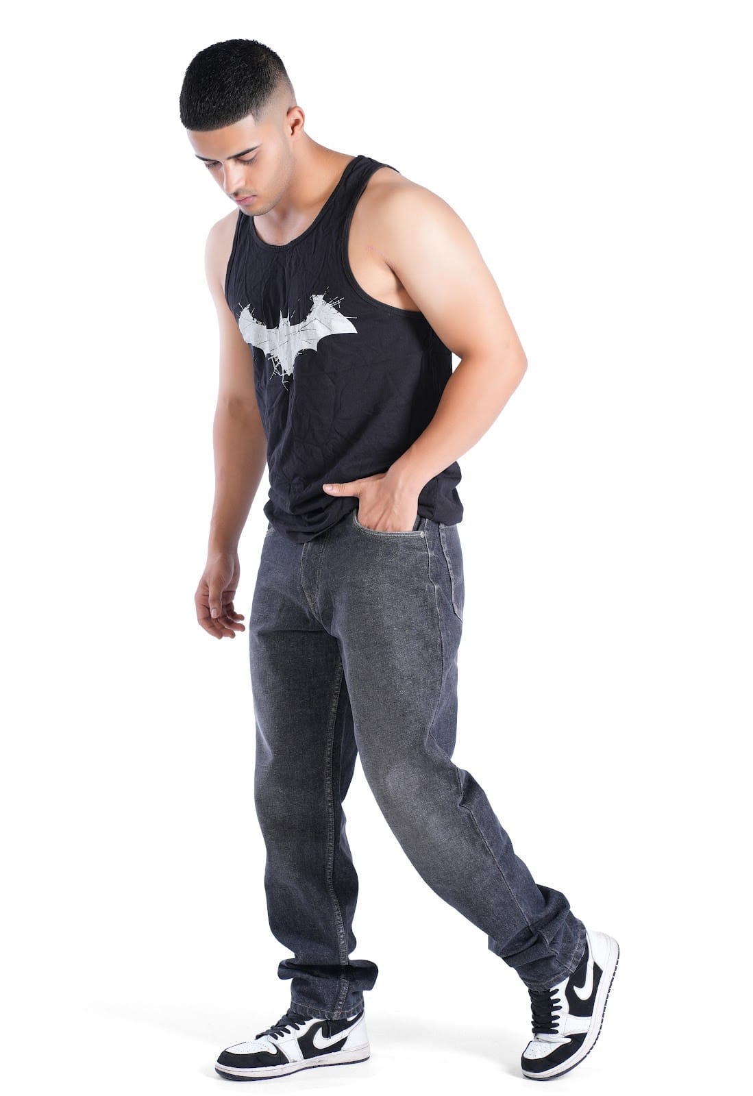 MENS SALT & PEPPER BLACK BAGGY FIT JEANS