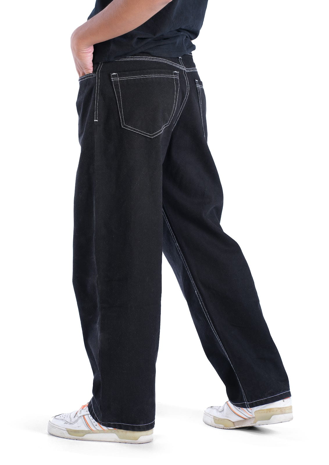 MENS BLACK WITH CONTRAST WHITE STITCHES