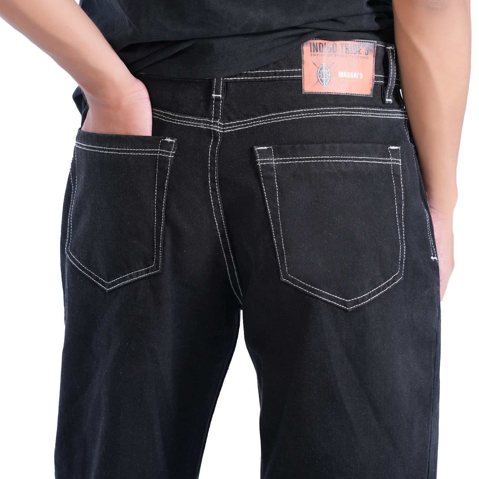 MENS BLACK WITH CONTRAST WHITE STITCHES