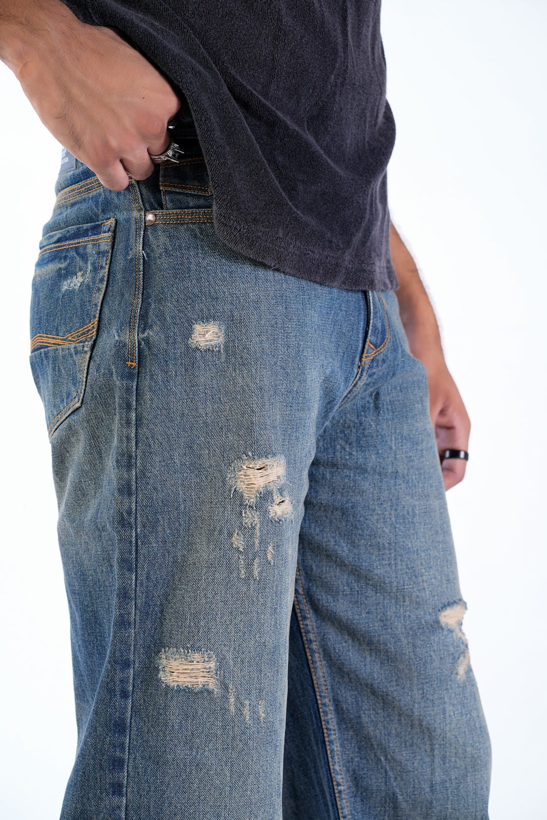 MENS VINTAGE WASH RELAX STRAIGHT FIT JEANS