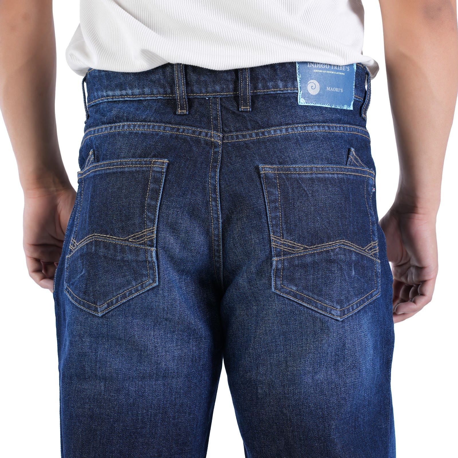 MENS INDIGO MID WASH BAGGY FIT JEANS