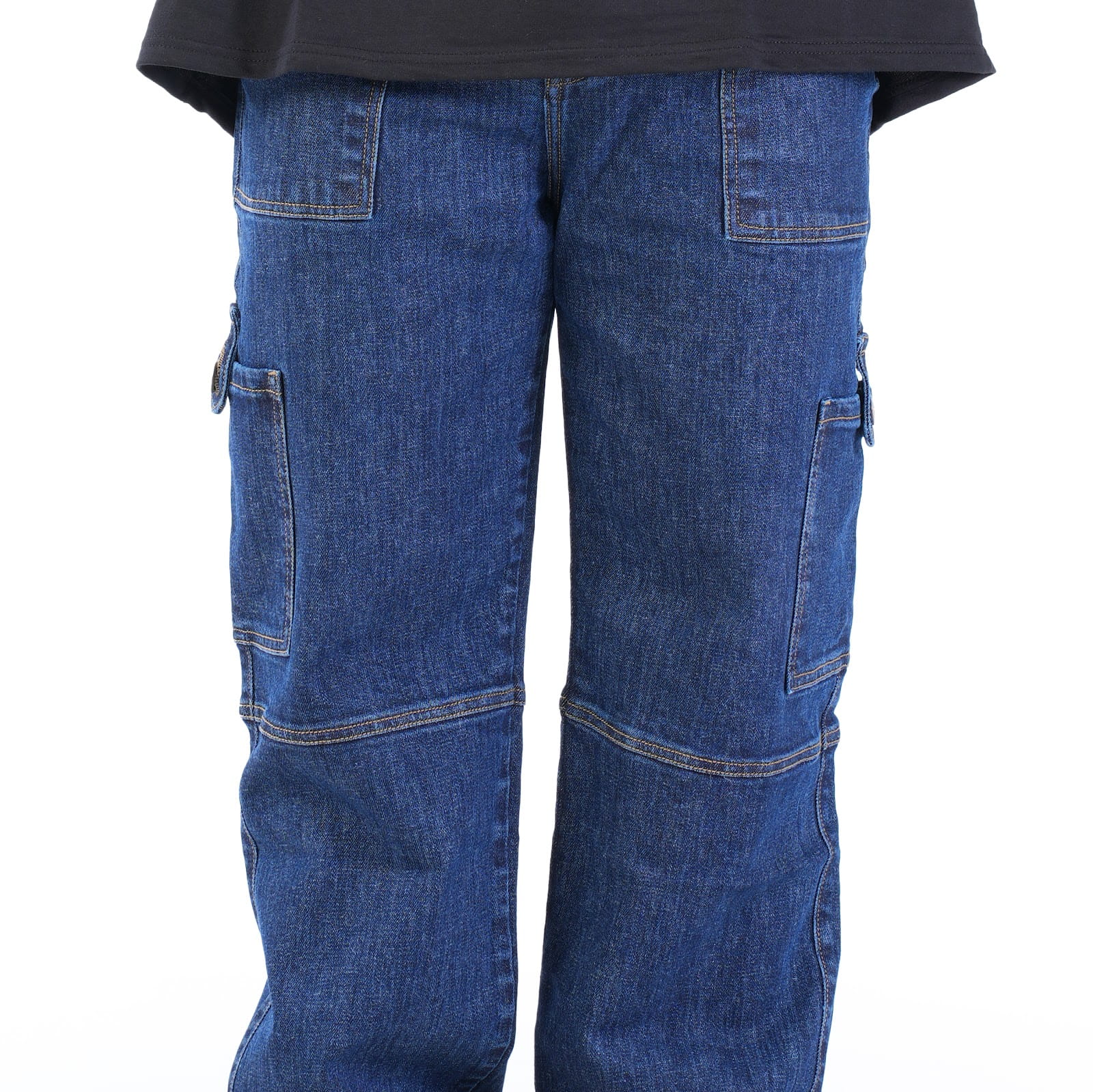 MENS INDIGO DARK WASH CARGO FIT JEANS