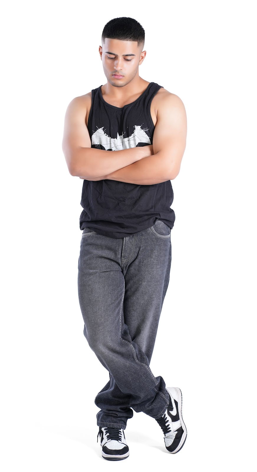 MENS SALT & PEPPER BLACK BAGGY FIT JEANS