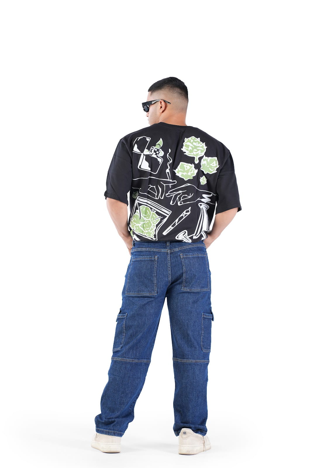 MENS INDIGO DARK WASH CARGO FIT JEANS