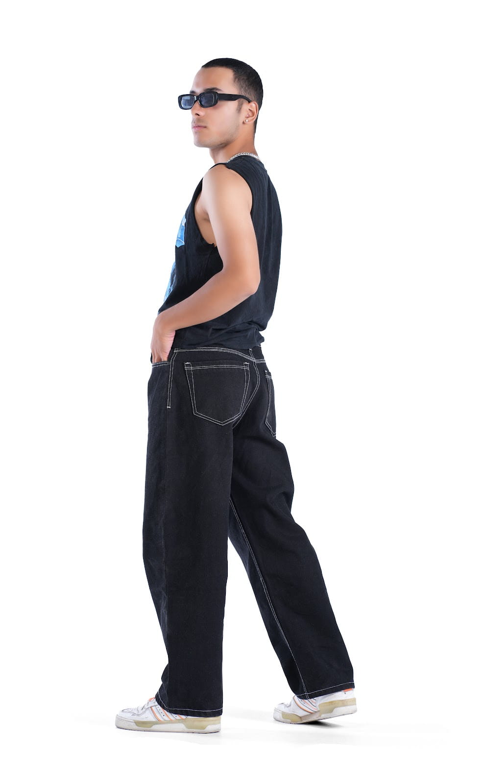 MENS BLACK WITH CONTRAST WHITE STITCHES