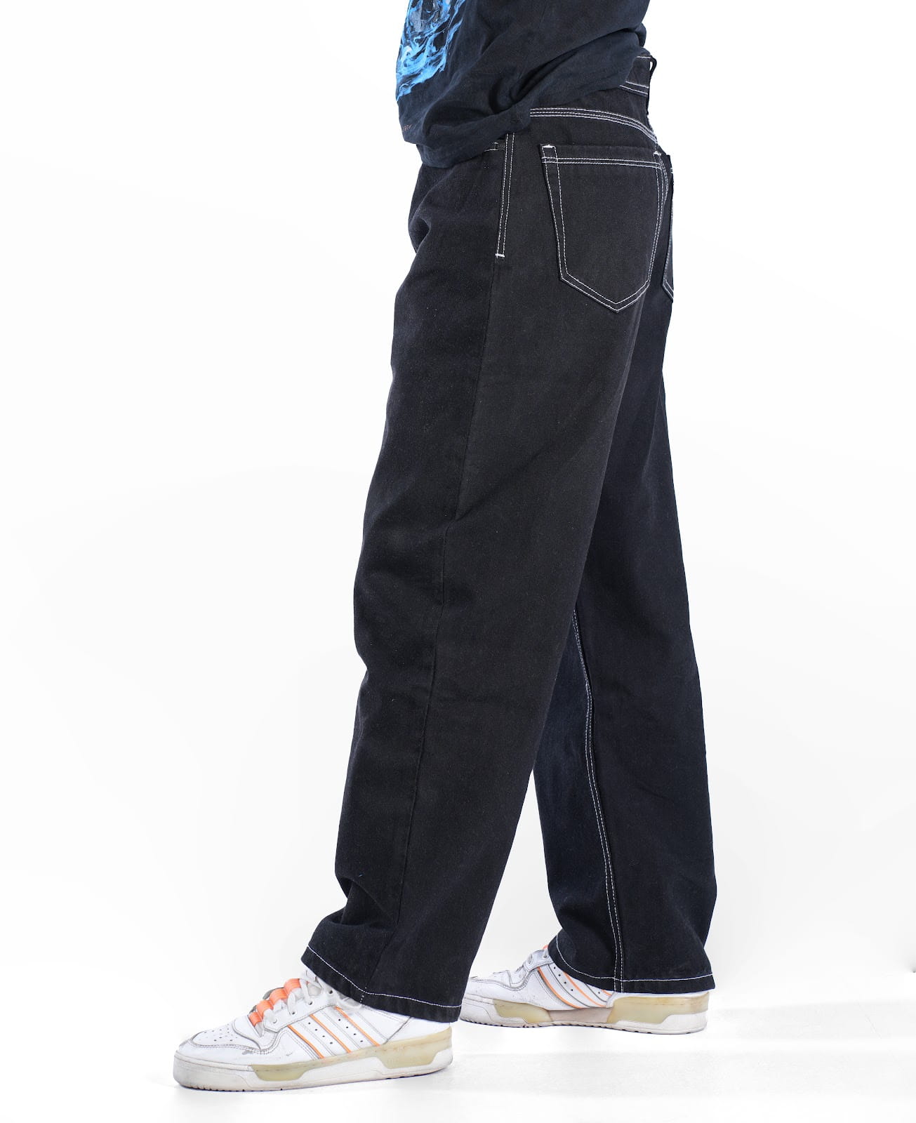 MENS BLACK WITH CONTRAST WHITE STITCHES