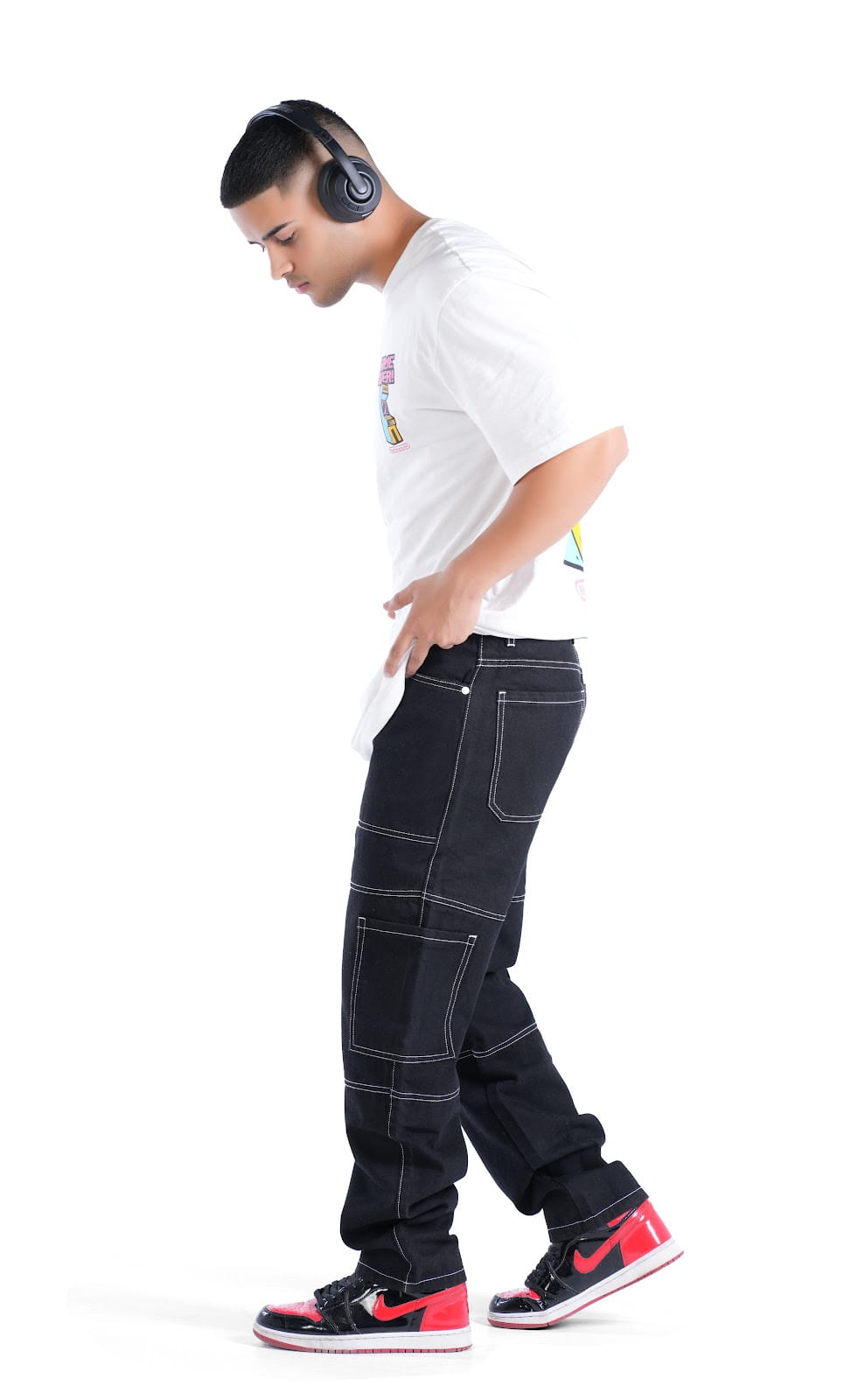 MENS STAY BLACK WITH CONTRAST WHITE STITCHES