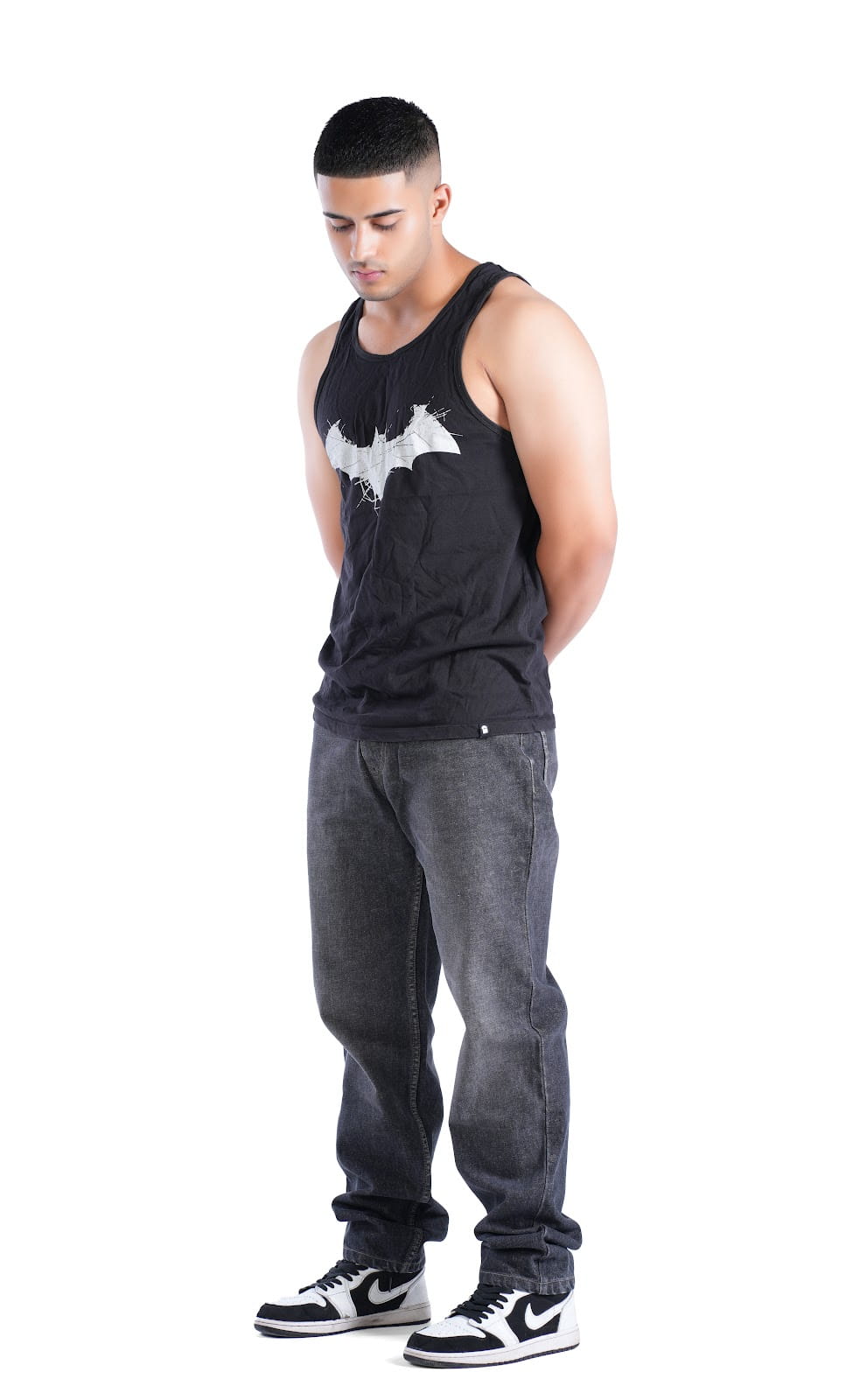 MENS SALT & PEPPER BLACK BAGGY FIT JEANS