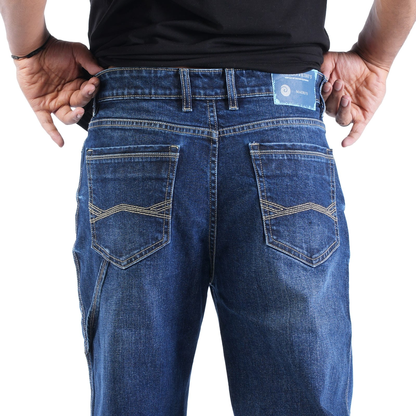 MENS DARK INDIGO RELAX FIT JEANS WITH DAMAGES