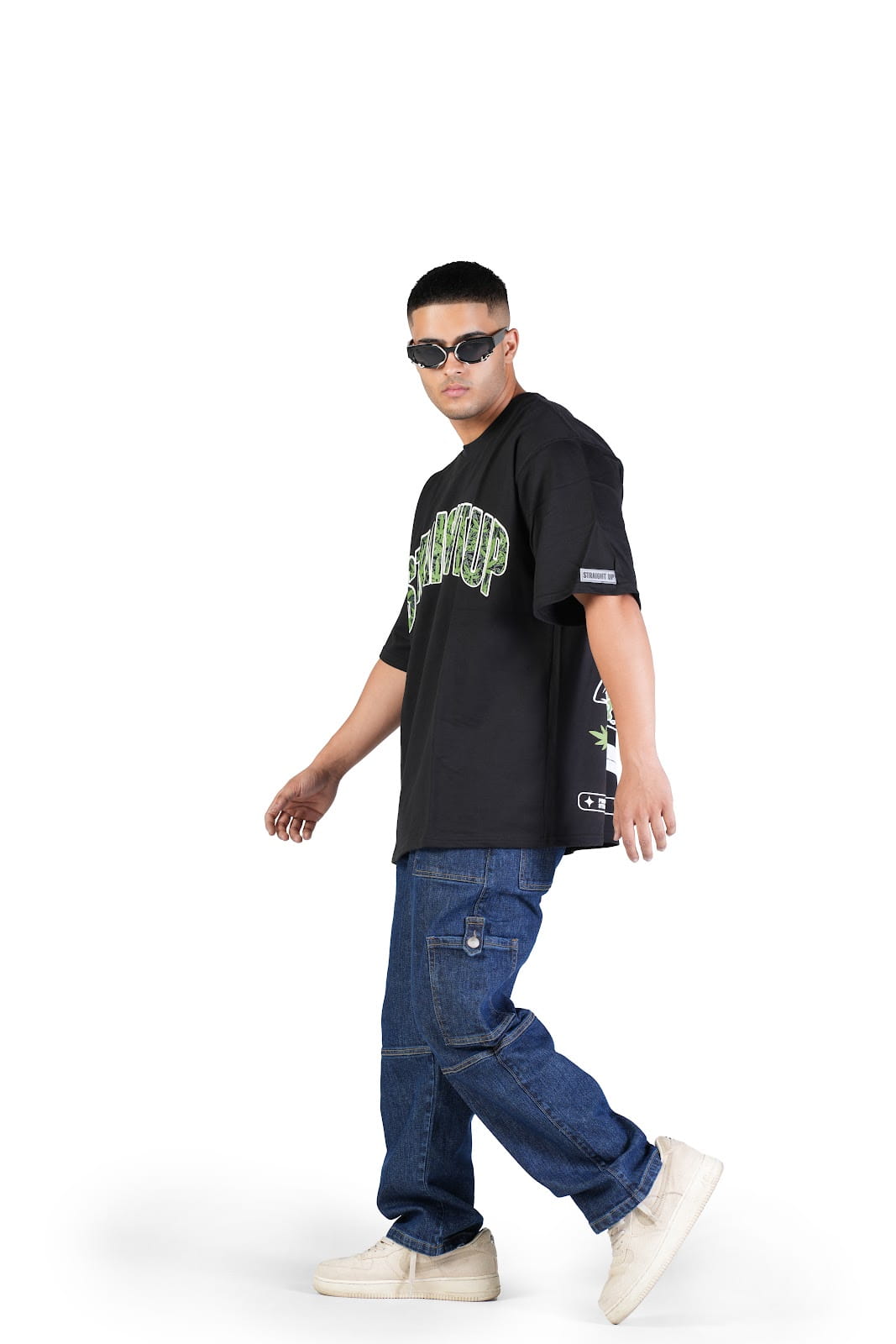 MENS INDIGO DARK WASH CARGO FIT JEANS