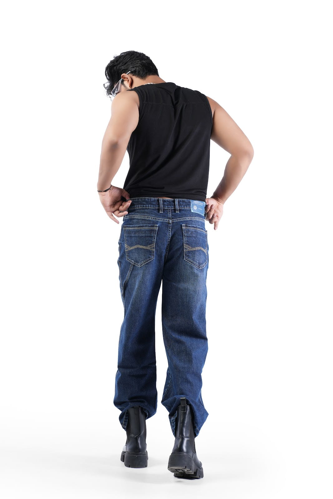 MENS DARK INDIGO RELAX FIT JEANS WITH DAMAGES