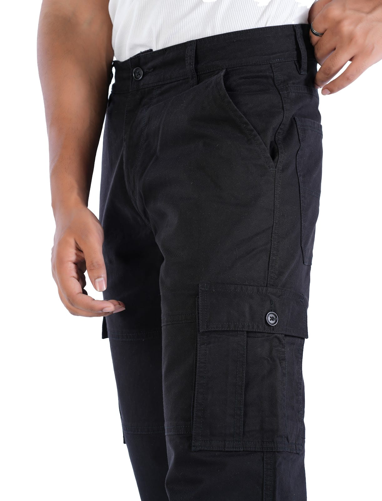 MENS STAY BLACK CARGO FIT JEANS