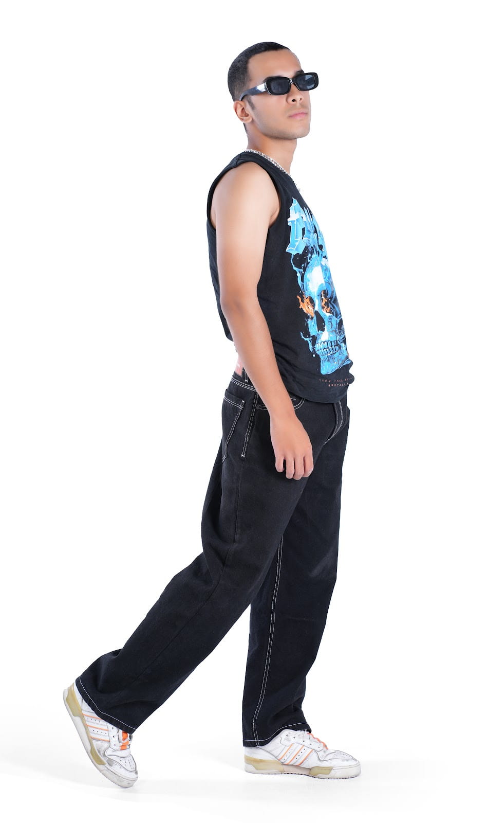 MENS BLACK WITH CONTRAST WHITE STITCHES