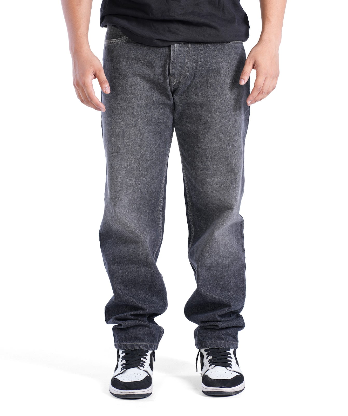MENS SALT & PEPPER BLACK BAGGY FIT JEANS